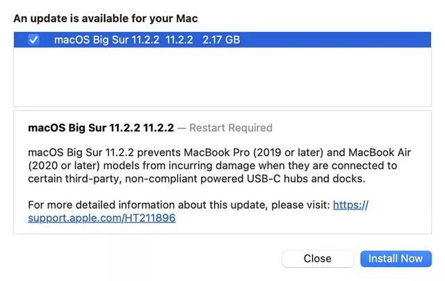 macOS Big Sur 11.2.2发布 避免第三方扩展坞损坏MacBook 